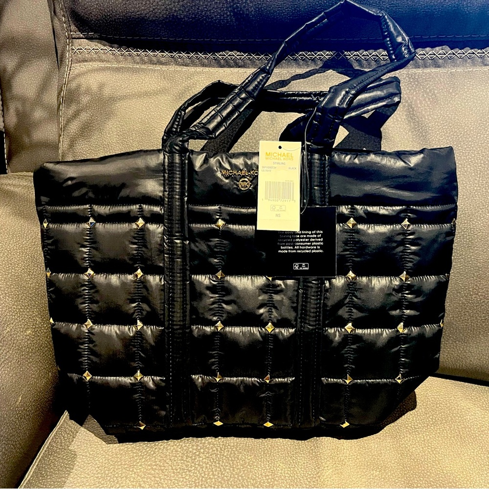 Michael Kors black quilted (with diamond shaped studs) travel tote~New item~
